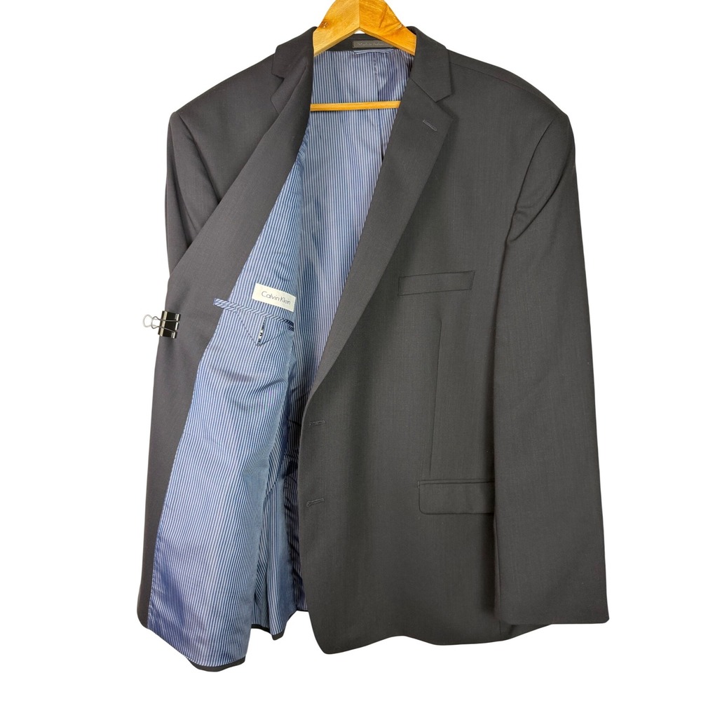 Calvin Klein Blazer Men 52 R Navy Blue Wool Blend 2-Button‎ Suit Jacket
